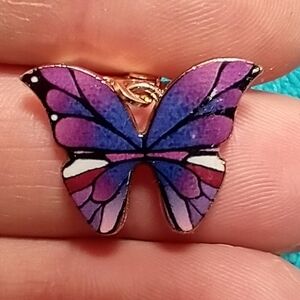 Goldtone purple butterfly wire pierced dangle earrings